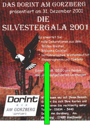  Das Plakat des DORINT-Hotels Greifswald zur Silvestergala 2001 